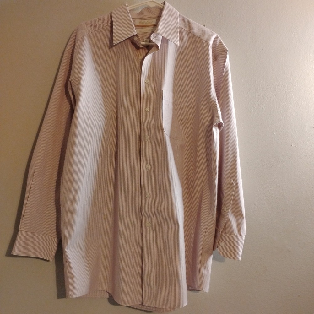 Roundtree & Yorke Gold Label Non-Iron Easy Care Striped Dress Shirt Men 15.5 32